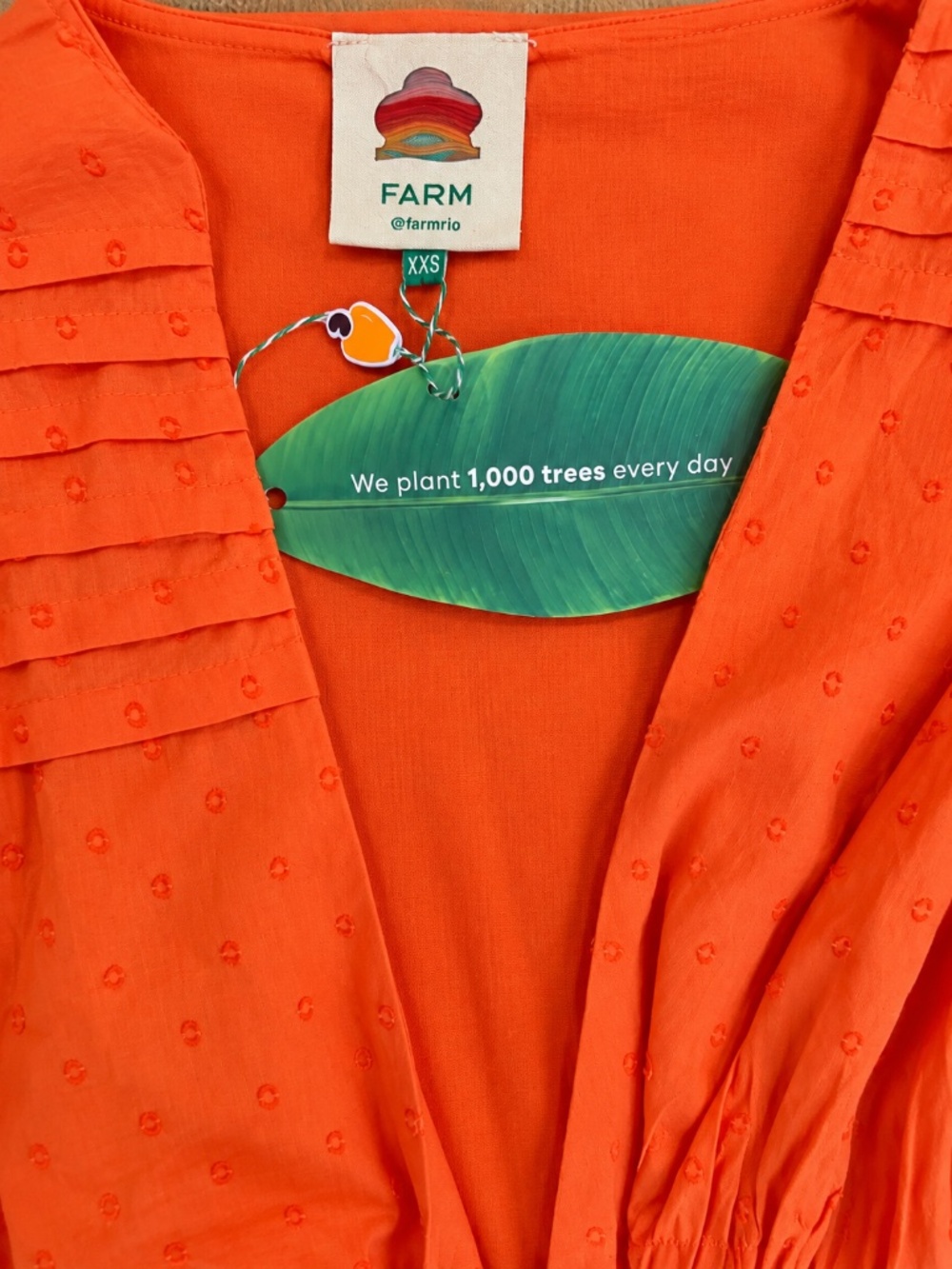 NWT FARM Rio Orange Ruffles Midi Dress XXS Wrap Swiss Dot - Picture 10 of 11